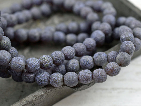 *30* 6mm Gold Etched Purple Washed Matte Amber Round Druk Beads, Women's
