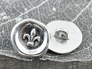Metal Buttons - Shank Buttons - Fleur De Lis Button - Metal Shank Button - Silver Buttons - 15mm - 5pcs - (B408)