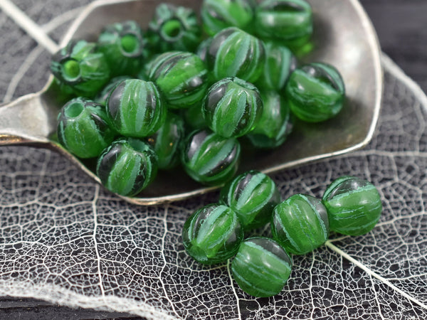 25* 6mm Green Washed Emerald Large Hole Melon Beads – The Bead