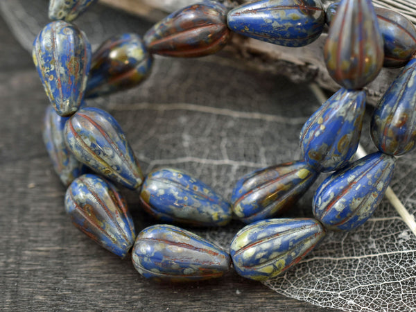 Picasso Beads - Melon Drop Beads - Czech Glass Beads - Tear Drop Beads - Drop Beads - 13x8mm - 10pcs - (A687)