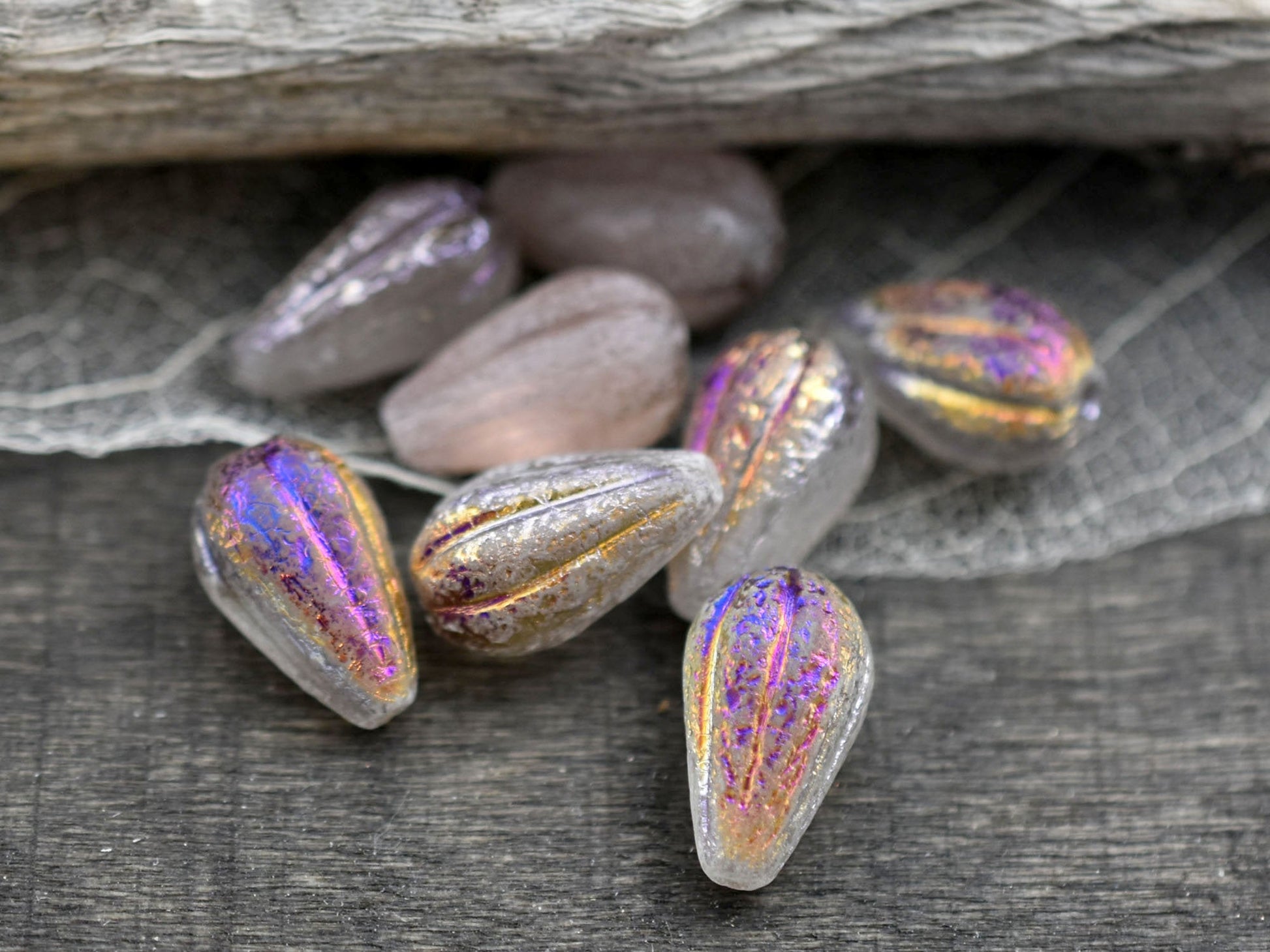 Czech Glass Beads - Melon Beads - Picasso Beads - Teardrop Beads -  Drop Beads - 10pcs - 13x8mm - (A682)