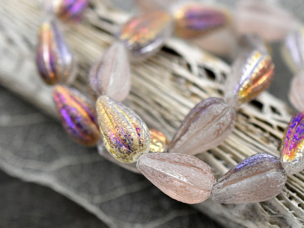 Czech Glass Beads - Melon Beads - Picasso Beads - Teardrop Beads -  Drop Beads - 10pcs - 13x8mm - (A682)