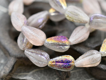 Czech Glass Beads - Melon Beads - Picasso Beads - Teardrop Beads -  Drop Beads - 10pcs - 13x8mm - (A682)