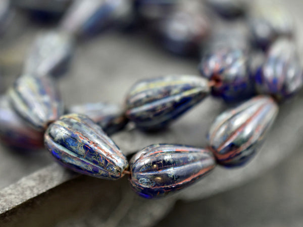 Picasso Beads - Melon Drop Beads - Czech Glass Beads - Tear Drop Beads - Drop Beads - 13x8mm - 10pcs - (A688)