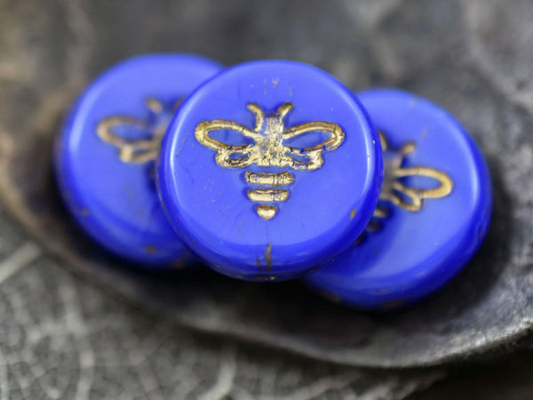 Bee Beads - Czech Glass Beads - Picasso Beads - Bumble Bee - Coin Beads - 12mm - 6pcs - (141)