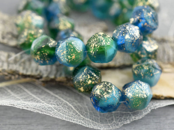 Czech Glass Beads - English Cut Beads - Round Beads - Antique Cut Beads - Picasso Beads - 10mm - 10pcs - (B806)