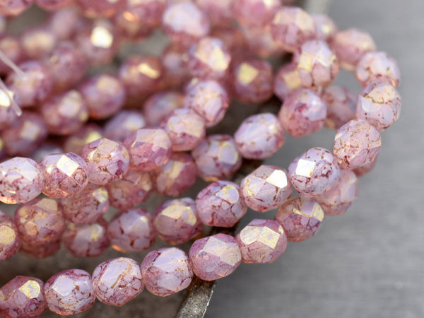 Picasso Beads - Fire Polished Beads - Czech Glass Beads - 6mm Beads - Round Beads - Pink Beads - 25pcs (2739)