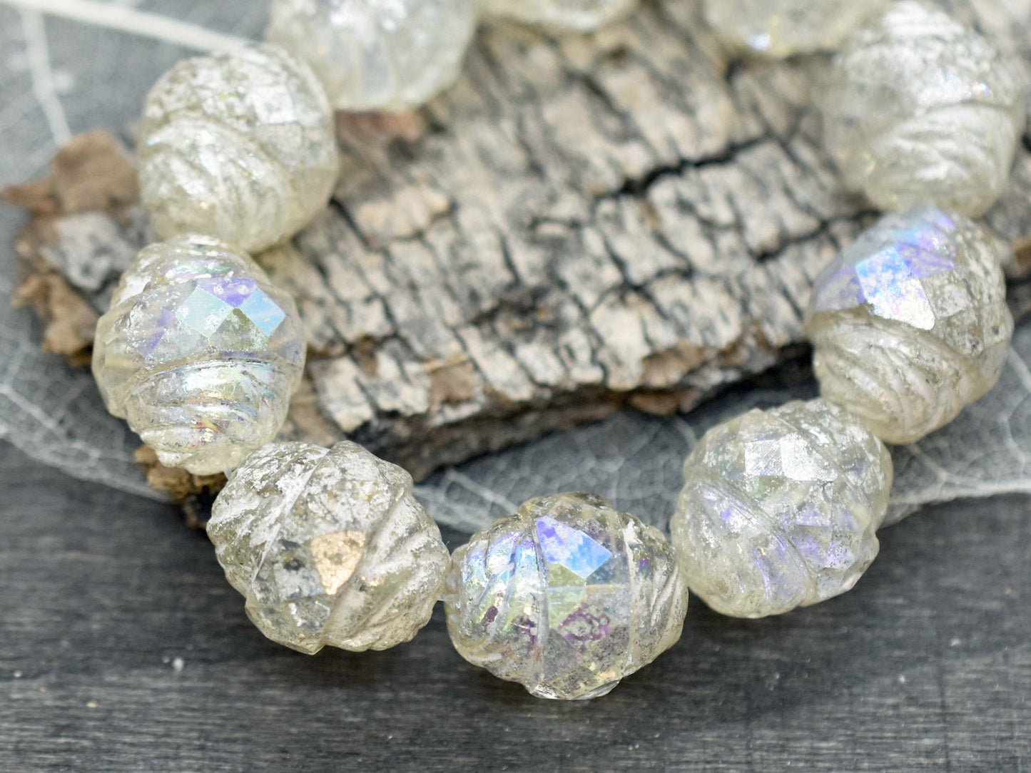 Czech Glass Beads - Turbine Beads - Cathedral Beads - Picasso Beads - Fire Polished Beads - 13x15mm - 4pcs - (B343)