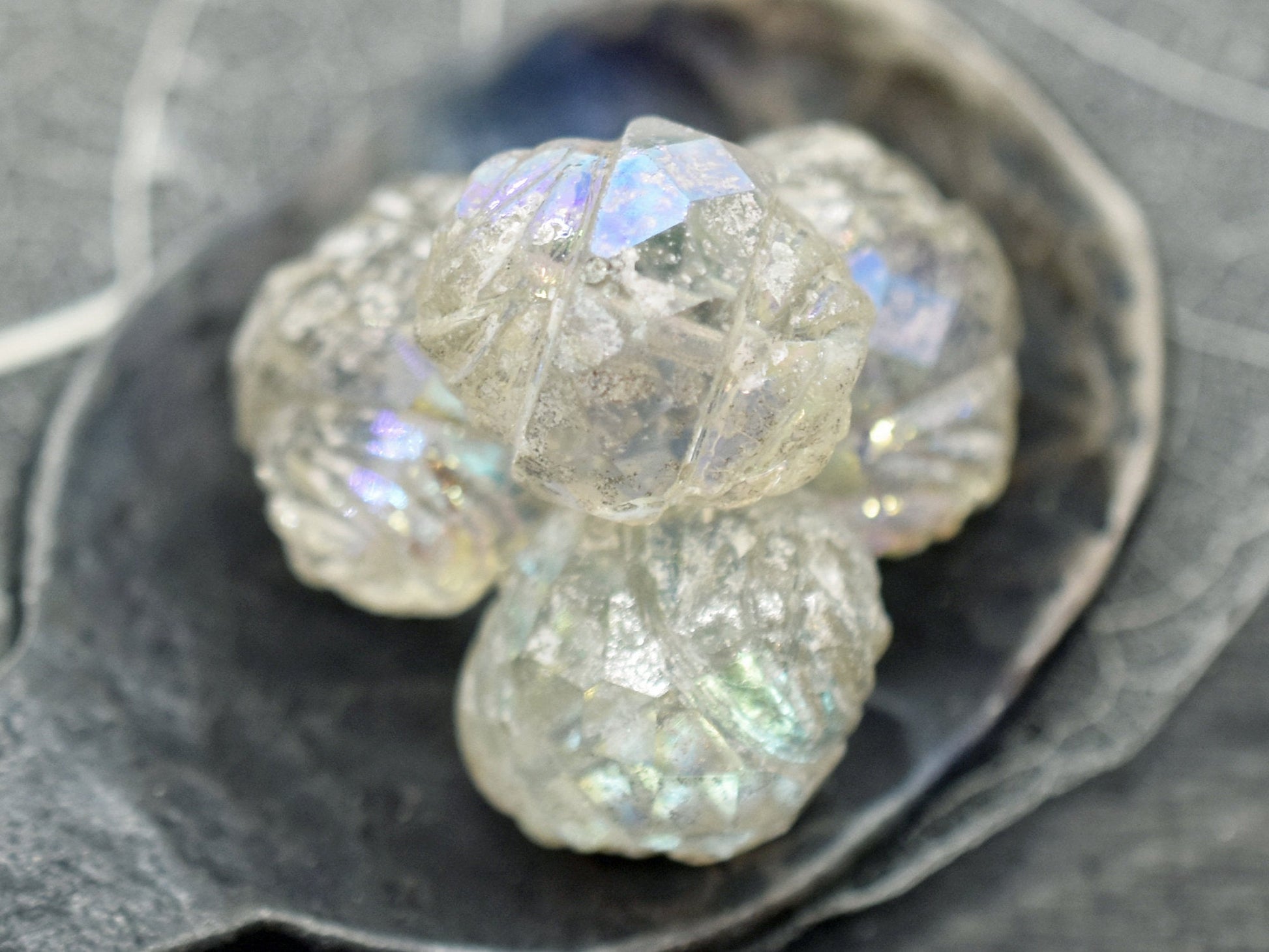 Czech Glass Beads - Turbine Beads - Cathedral Beads - Picasso Beads - Fire Polished Beads - 13x15mm - 4pcs - (B343)