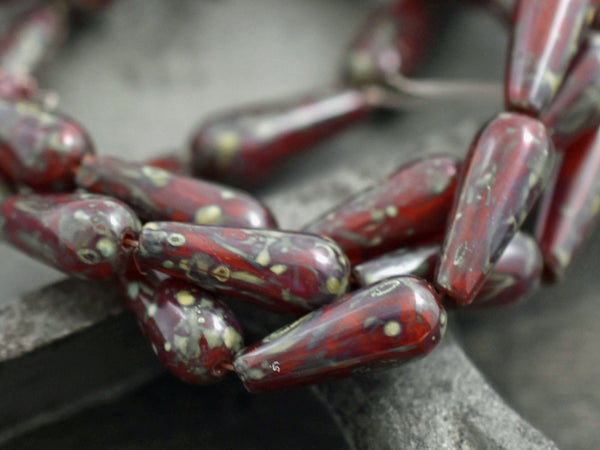 Picasso Beads - Czech Glass Beads - Drop Beads - Teardrop Beads - Petite Teardrops - Tear Drop Beads - 10pcs - 6x15mm - (2050)