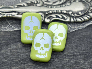 Czech Glass Beads - Skull Beads - Laser Etched Beads - 2pcs - 12x19mm - (1464)