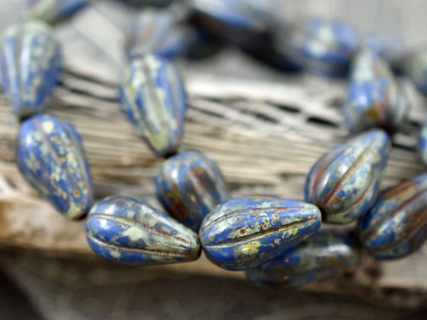 Picasso Beads - Melon Drop Beads - Czech Glass Beads - Tear Drop Beads - Drop Beads - 13x8mm - 10pcs - (A687)