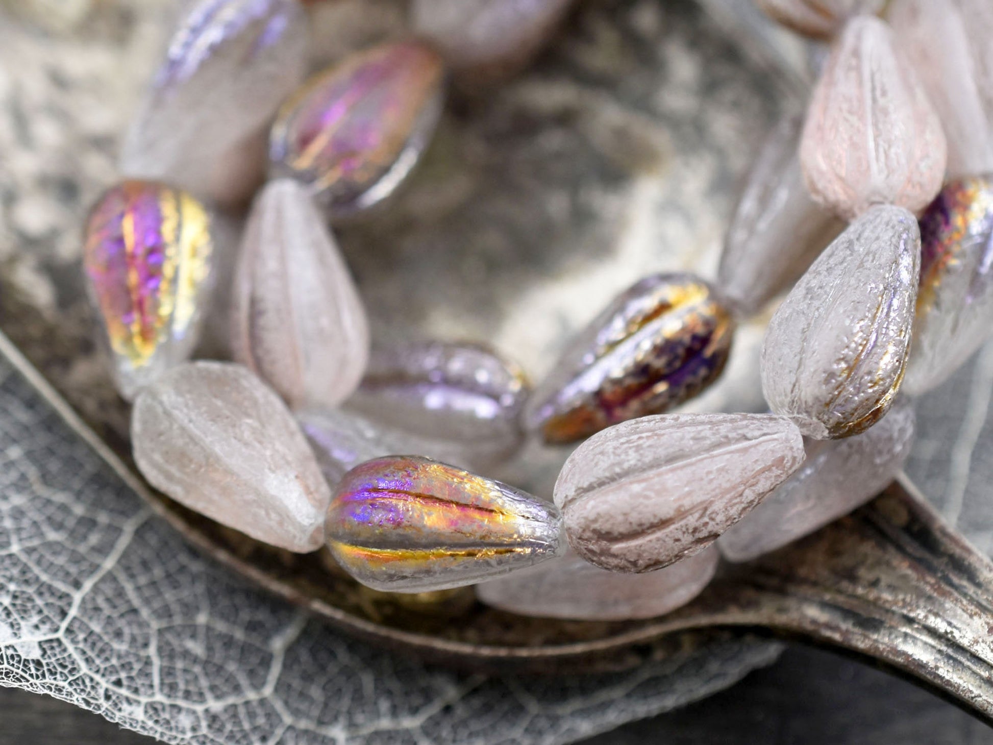 Czech Glass Beads - Melon Beads - Picasso Beads - Teardrop Beads -  Drop Beads - 10pcs - 13x8mm - (A682)