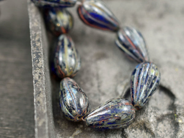 Picasso Beads - Melon Drop Beads - Czech Glass Beads - Tear Drop Beads - Drop Beads - 13x8mm - 10pcs - (A688)