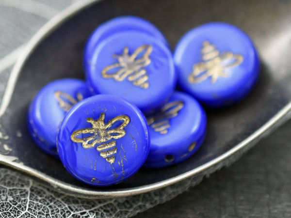 Bee Beads - Czech Glass Beads - Picasso Beads - Bumble Bee - Coin Beads - 12mm - 6pcs - (141)