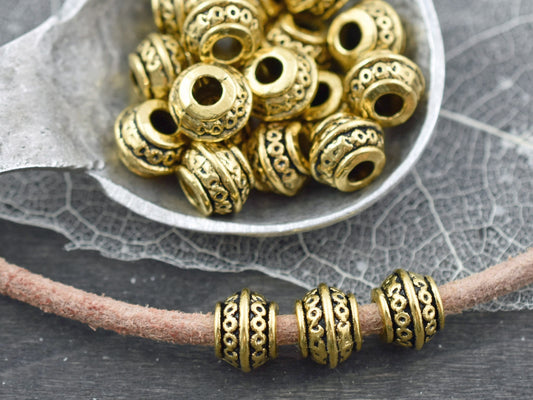 *20* 9x7mm  Antique Gold Large Hole Barrel Beads