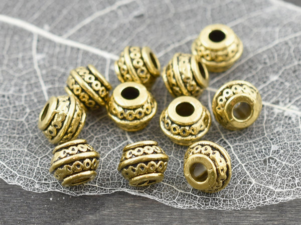 *20* 9x7mm  Antique Gold Large Hole Barrel Beads
