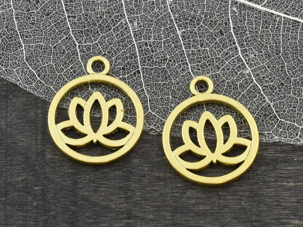 *10* 24x20mm Lotus Flower Round Charms -- Choose from Silver or Gold