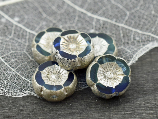 Czech Glass Beads - Hawaiian Flowers - Flower Beads - Czech Glass Flowers - Picasso Beads - 12mm - 6pcs - (A386)