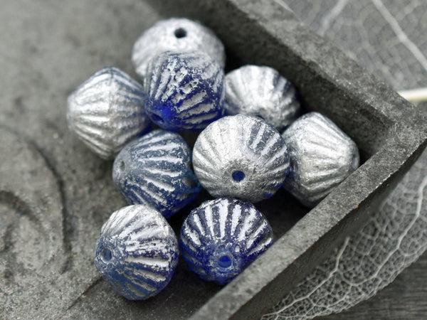 Czech Glass Beads - Matte Beads - Bicone Beads - Blue Beads - 11mm - Picasso Beads - 10pcs (A366)