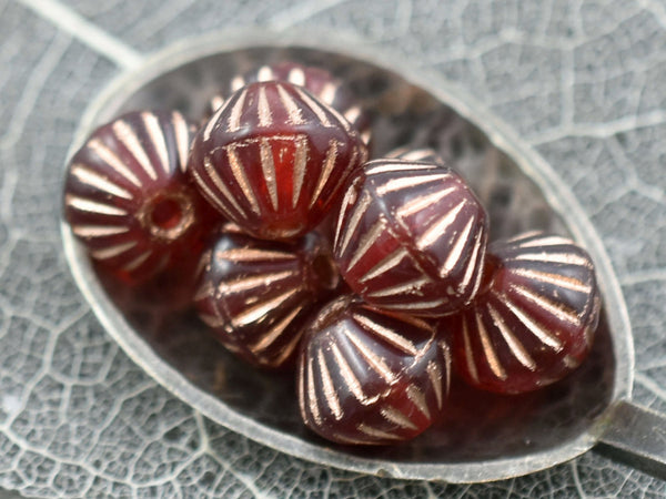 Large Hole Beads - Czech Glass Beads - Red Beads - NEW Czech Beads - Bicone Beads - 9mm - 10pcs (B952)