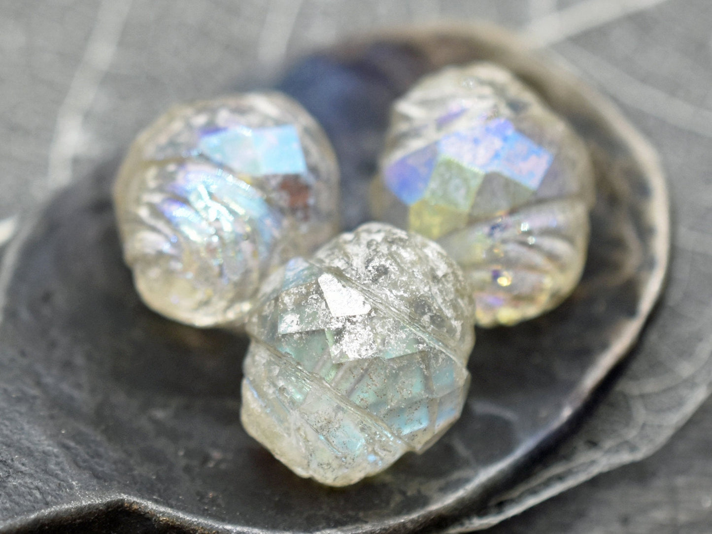 Czech Glass Beads - Turbine Beads - Cathedral Beads - Picasso Beads - Fire Polished Beads - 13x15mm - 4pcs - (B343)