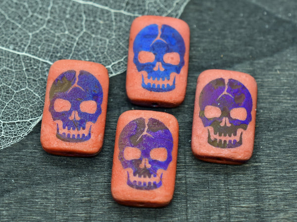 Czech Glass Beads - Skull Beads - Laser Etched Beads - 2pcs - 12x19mm - (2478)