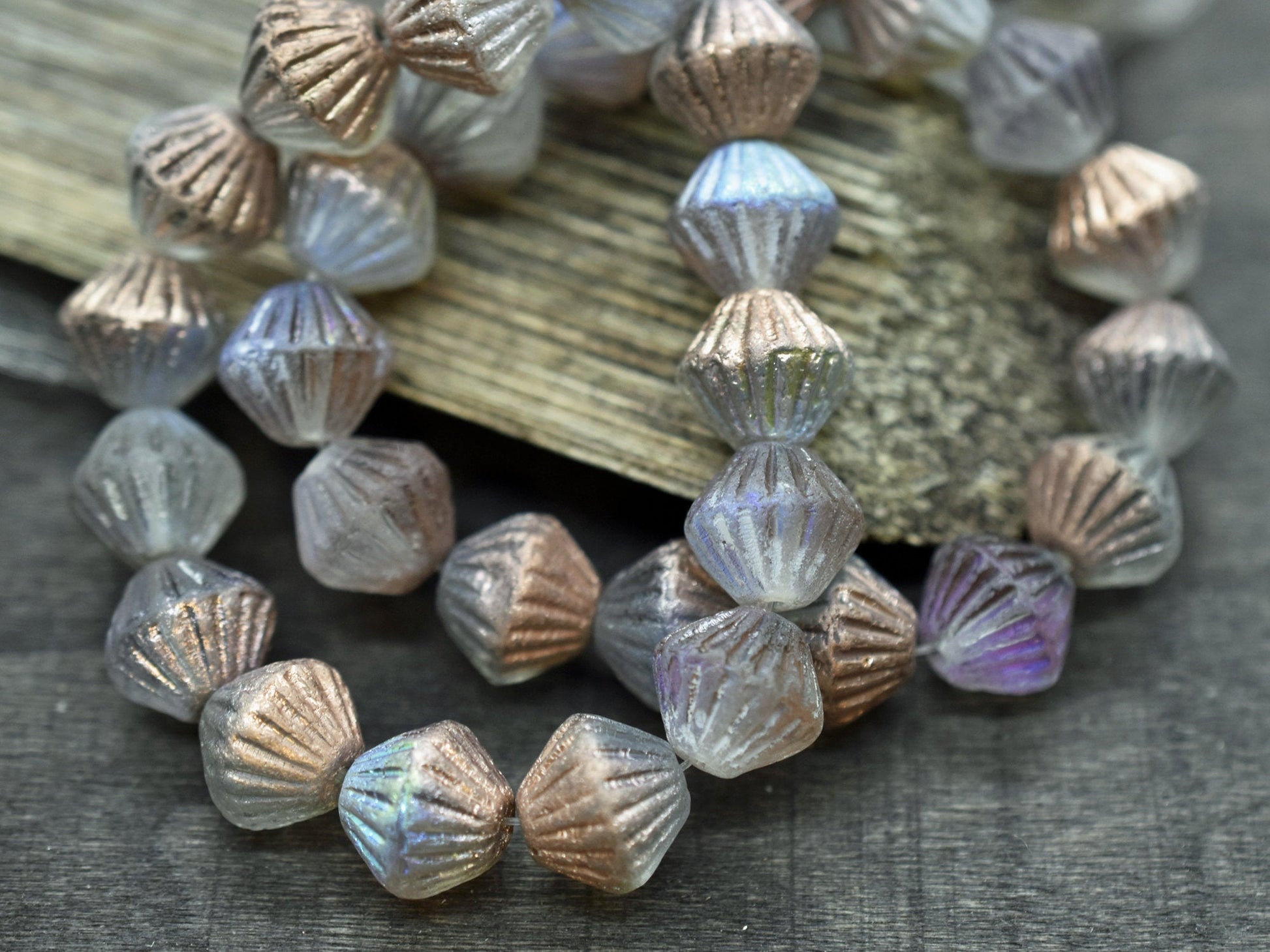 Czech Glass Beads - Bicone Beads - Etched Beads - Matte Beads - Picasso Beads - 11mm - 10pcs (B346)