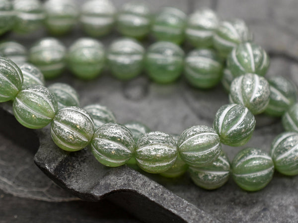 Melon Beads - Czech Glass Beads - 8mm Beads - Mercury Beads - Round Beads - Picasso Beads - Fluted Beads - 10pcs - (1872)
