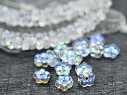Daisy Spacers - Daisy Beads - Czech Glass Beads - Flower Beads - Forget Me Not Beads - Crystal AB - 5mm - 50pcs - (1663)