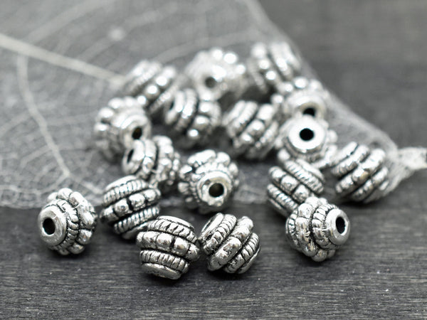 *25* 7mm Antique Silver Bali Style Barrel Spacer Beads