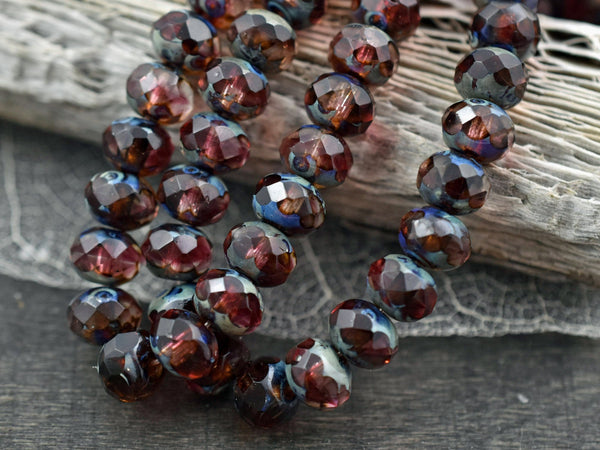 Picasso Beads - Czech Glass Beads - Rondelle Beads - Fire Polished Beads - Donut Beads - Pink Beads -  5x7mm or 6x8mm - 25pcs