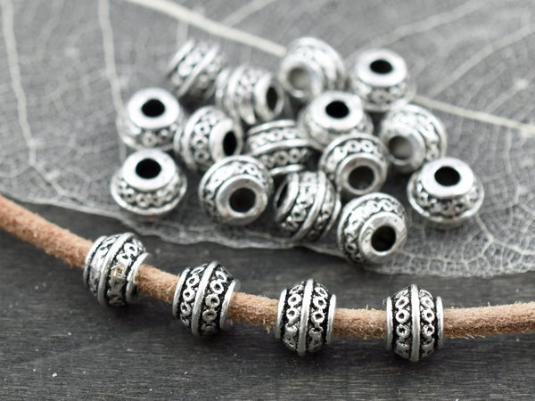*20* 9x7mm  Antique Silver Large Hole Barrel Beads