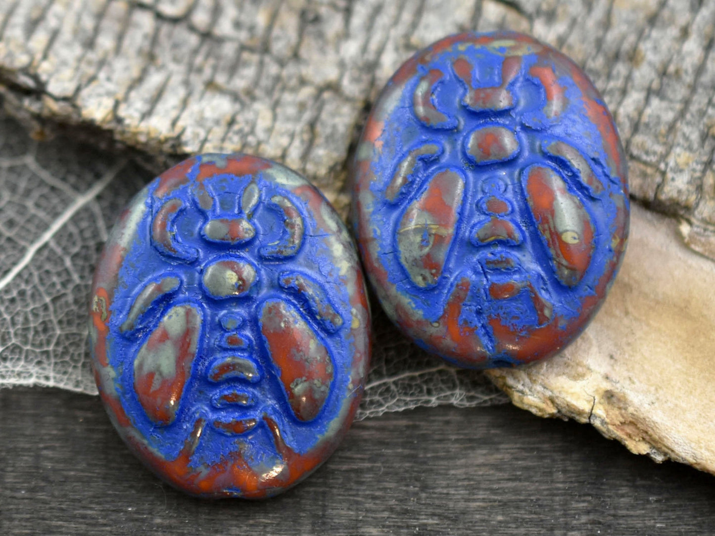 Picasso Beads - Bee Beads - Czech Glass Beads - Travertine Beads - 22x18mm - 2pcs - (A427)