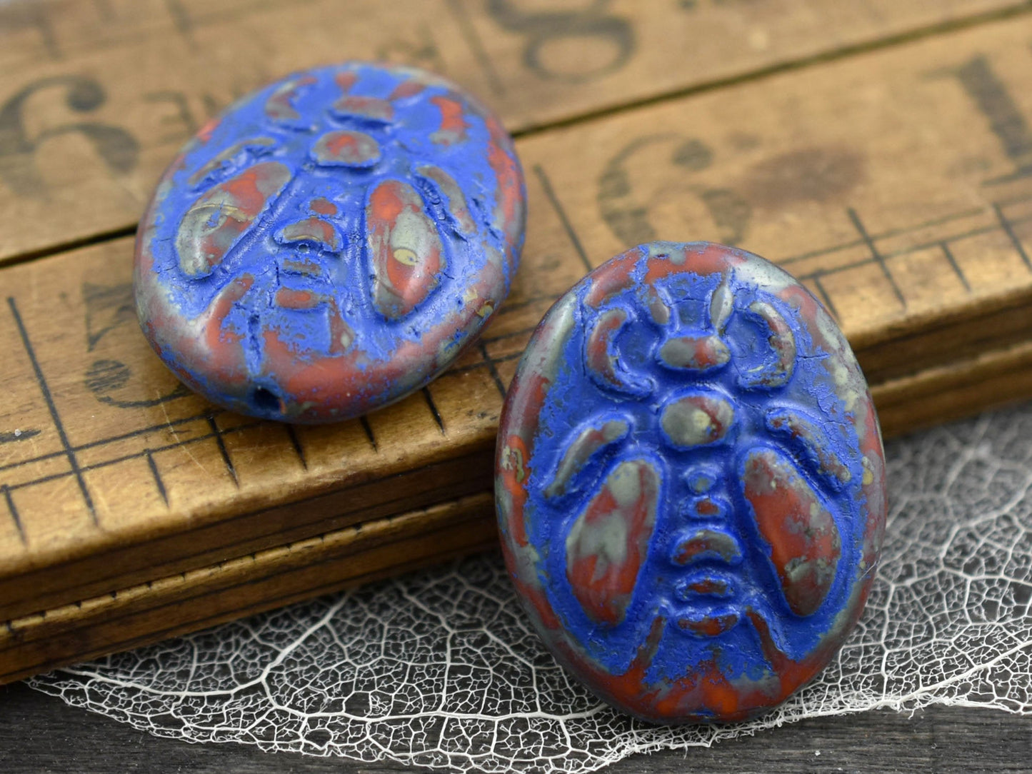 Picasso Beads - Bee Beads - Czech Glass Beads - Travertine Beads - 22x18mm - 2pcs - (A427)