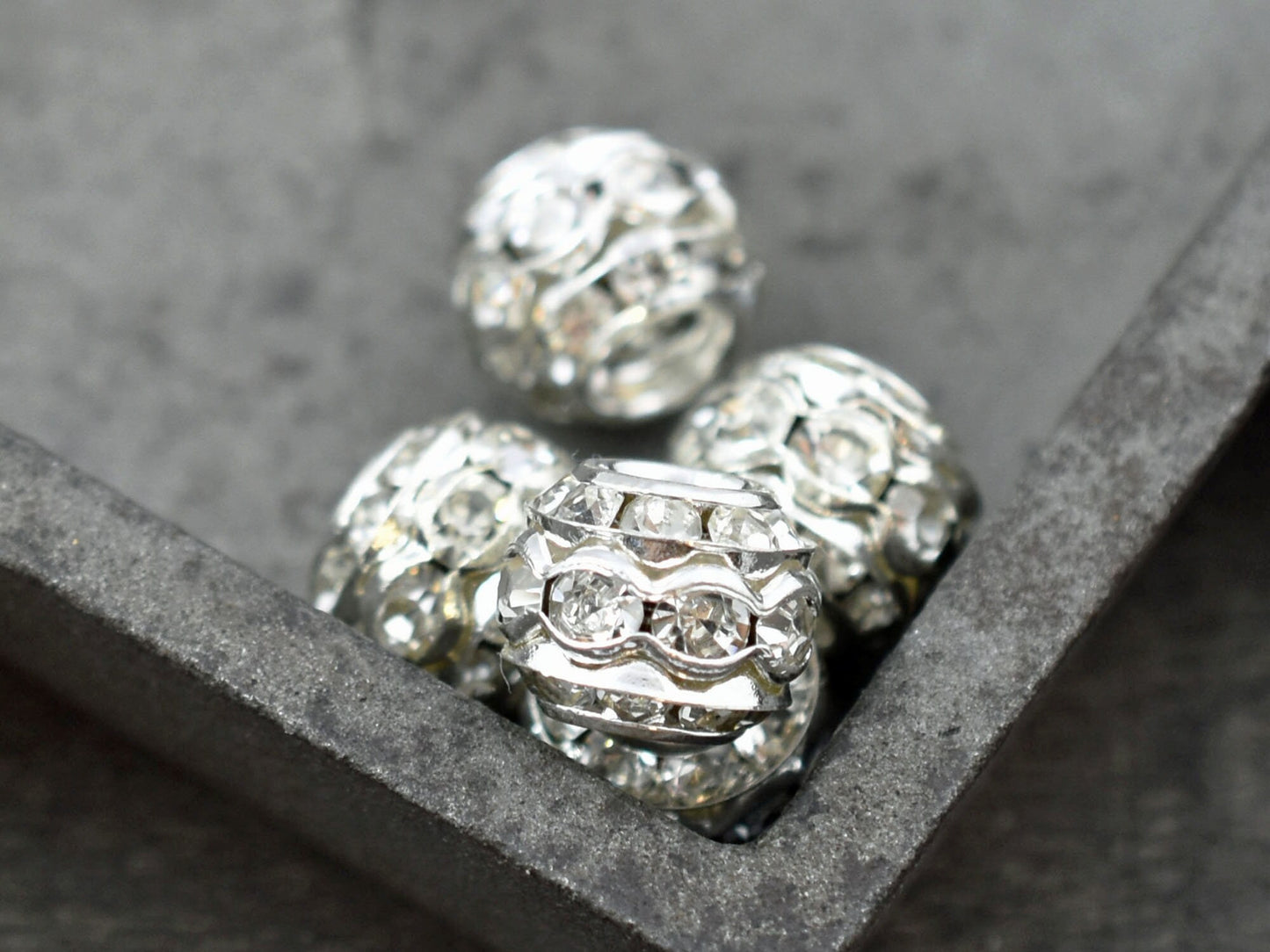 *10* 10mm Silver Stacked Barrel Rhinestone Beads