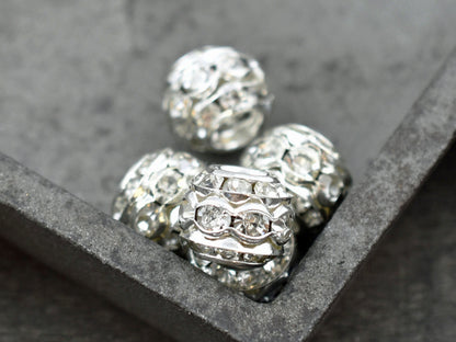*10* 10mm Silver Stacked Barrel Rhinestone Beads
