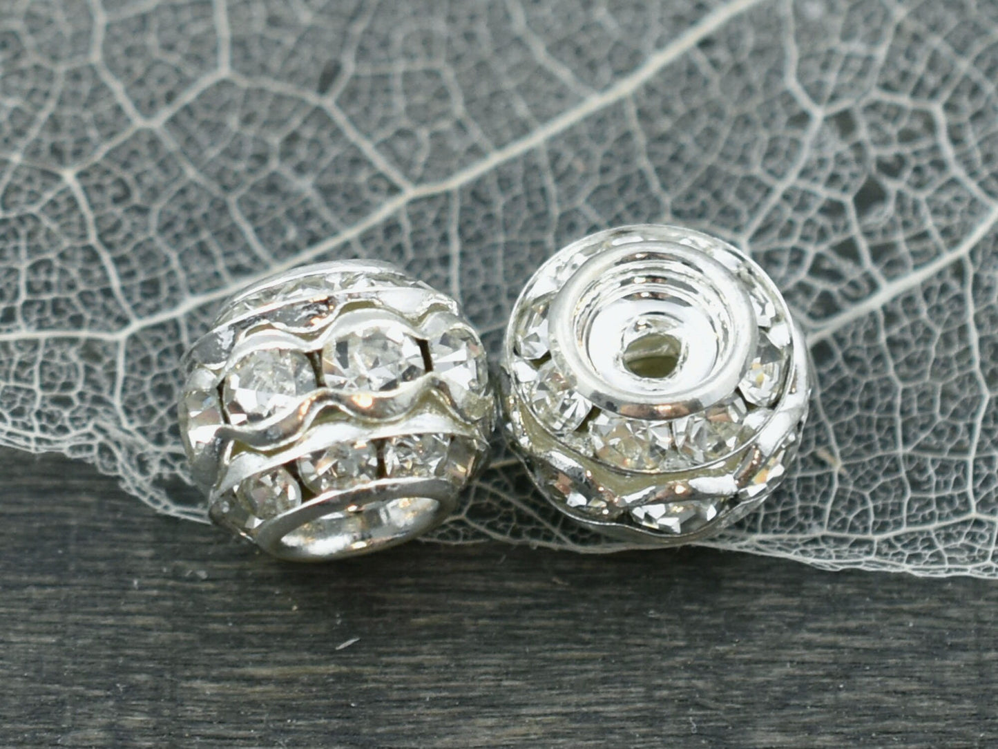 *10* 10mm Silver Stacked Barrel Rhinestone Beads
