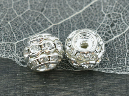 *10* 10mm Silver Stacked Barrel Rhinestone Beads