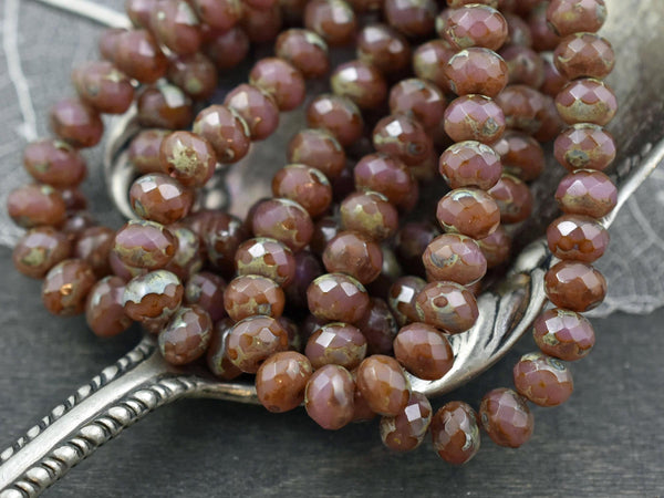 Rondelle Beads - Picasso Beads - Czech Glass Beads - Firepolish Beads - Pink Beads - 5x7mm - 25pcs - (3997)