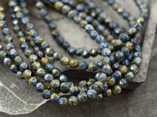 Picasso Beads - Czech Glass Beads - 4mm Beads - English Cut Beads - Czech English Cut - Round Beads - Antique Cut - 50pcs - (1891)