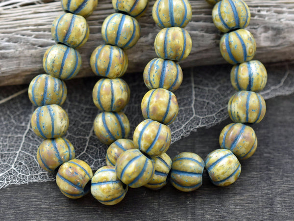 Czech Glass Beads - Large Hole Beads - Picasso Beads - 8mm Beads - Melon Beads - Round Beads - 3mm Hole Bead - (753)