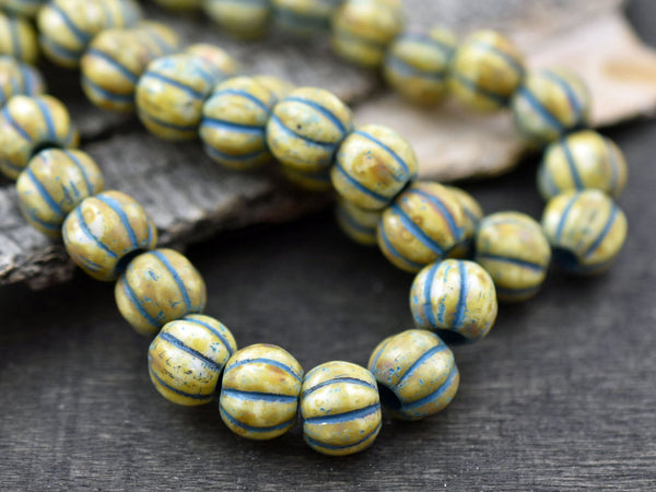 Czech Glass Beads - Large Hole Beads - Picasso Beads - 8mm Beads - Melon Beads - Round Beads - 3mm Hole Bead - (753)