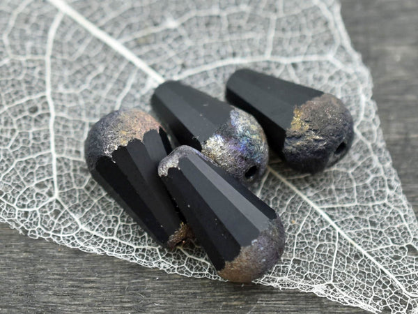 Picasso Beads - Drop Beads - Teardrop Beads - Czech Glass Beads - Black Beads - Faceted Beads - 8x15mm - 4pcs - (5065)