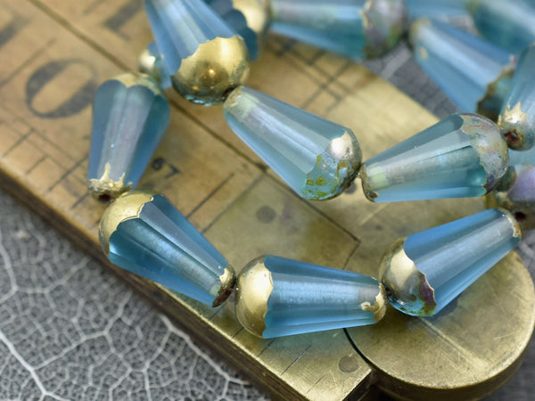 Czech Glass Beads - Drop Beads - Teardrop Beads - Picasso Beads - Faceted Beads - 8x15mm - 4pcs - (4843)