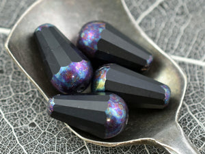 Czech Glass Beads - Teardrop Beads - Drop Beads - Picasso Beads - Black Beads - Faceted Beads - 8x15mm - 4pcs - (4615)