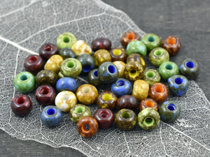 Large Hole Beads - Seed Beads - Picasso Beads - Czech Glass Beads -  Size 32 Beads - 32/0 Beads - 8x5mm - 20 grams (5783)