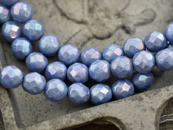 Fire Polished Beads - Czech Glass Beads - Round Beads - Faceted Beads - Azure Blue - Blue Beads -- Choose Your Size