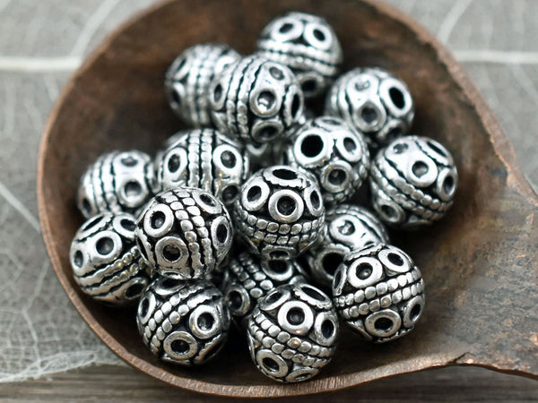 *50* 8mm Antique Silver Round Beads