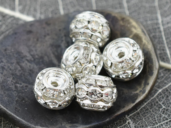 Pewter w/ Crystal Rhinestone Rondelle Spacer Beads